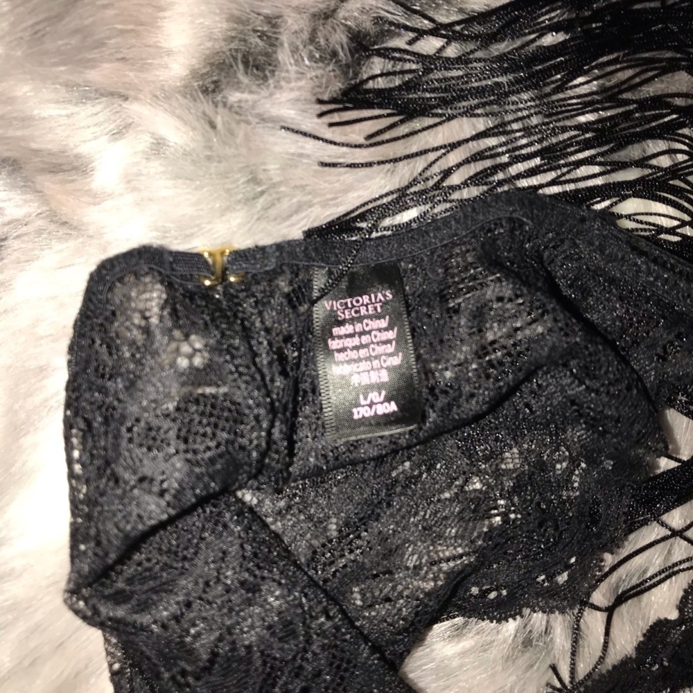 Victoria's Secret Black‎ Fringe Crop Cami bralette & panty Set Size L large - Picture 5 of 6